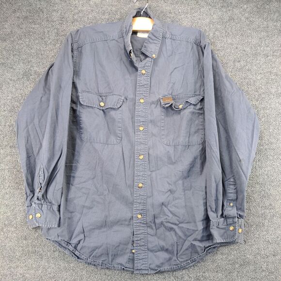 Wrangler Riggs Button Down Shirt Mens Large Long Sleeve Gray Chest Pocket Casual - Picture 2 of 12